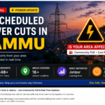 Live power cut dashboard in Jammu showing unscheduled outage updates, community poll, and affected localities